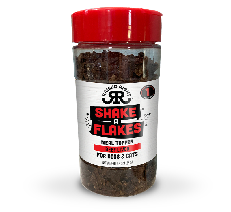 RAISED RIGHT DOG & CAT SHAKE A FLAKES BEEF 4.5OZ