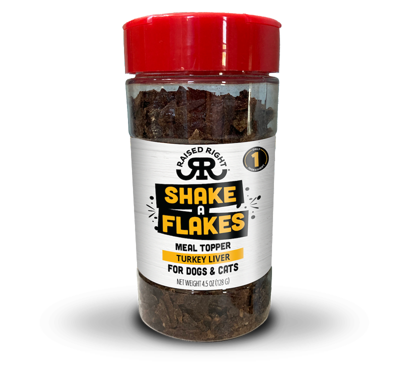 RAISED RIGHT DOG & CAT SHAKE A FLAKES TURKEY 4.5OZ