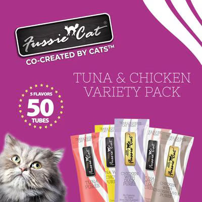 FUSSIE CAT TUNA CHICKEN 5 FLAVORS VARIETY 50 CT