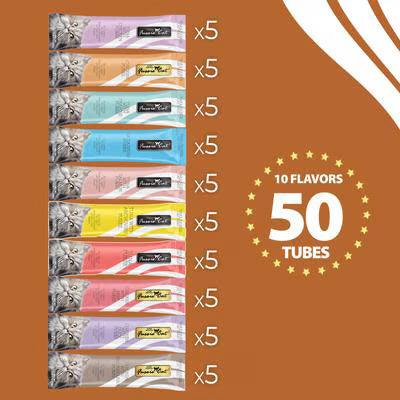 FUSSIE CAT TUNA CHICKEN 10 FLAVORS VARIETY LICKABLE CAT TREATS 0.5OZ 50 CT