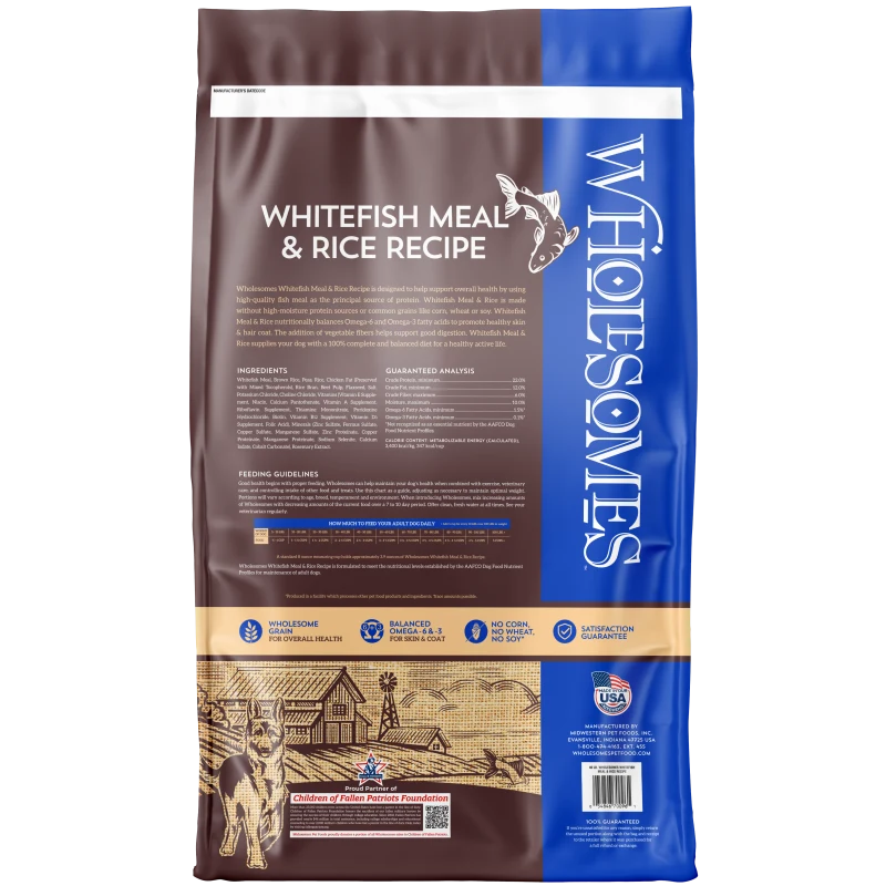 WHOLESOMES DOG WHITEFISH MEAL & RICE 40#