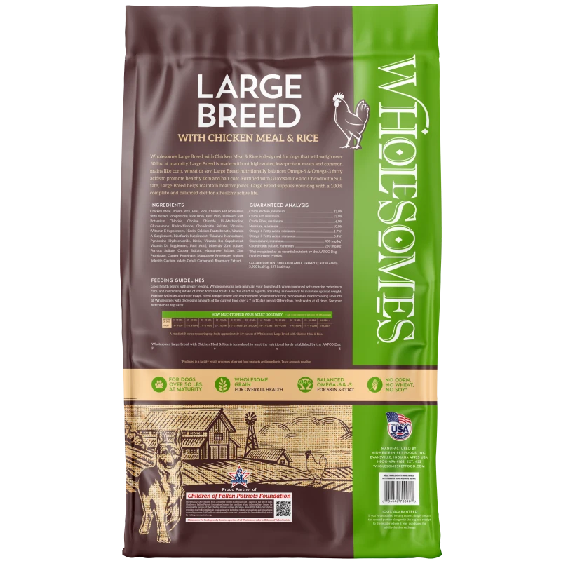 WHOLESOMES DOG LARGE BREED CHICKEN MEAL & RICE 40#