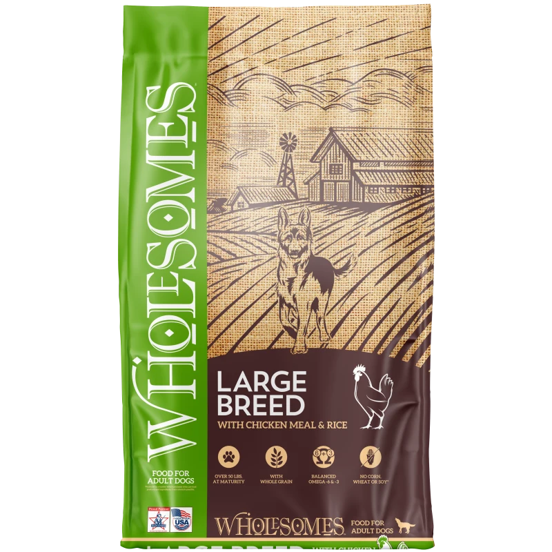 WHOLESOMES DOG LARGE BREED CHICKEN MEAL & RICE 40#