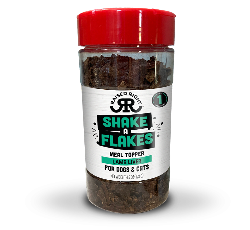 RAISED RIGHT DOG & CAT SHAKE A FLAKES LAMB 4.5OZ