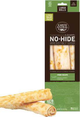 EARTH ANIMAL NO HIDE PORK DOG TREAT LARGE VALUE 3PK