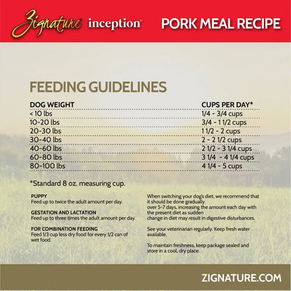 INCEPTION DOG DRY FOOD PORK MEAL RECIPE 27#