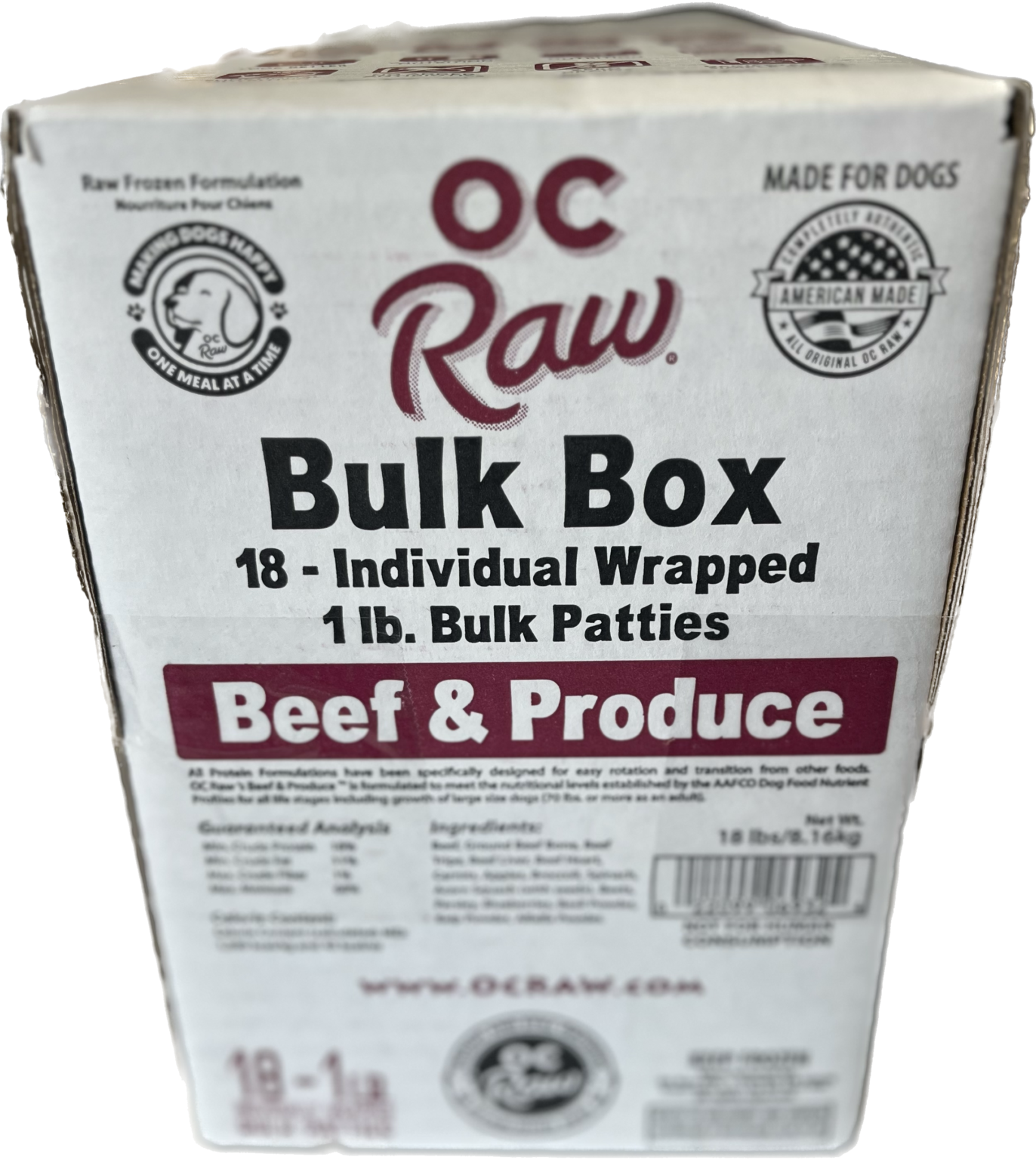OCRAW FROZEN BULK GRAIN FREE BEEF PRODUCE 18#