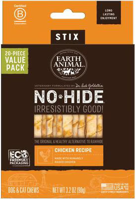 EARTH ANIMAL DOG NO HIDE STIX CHICKEN 20PK